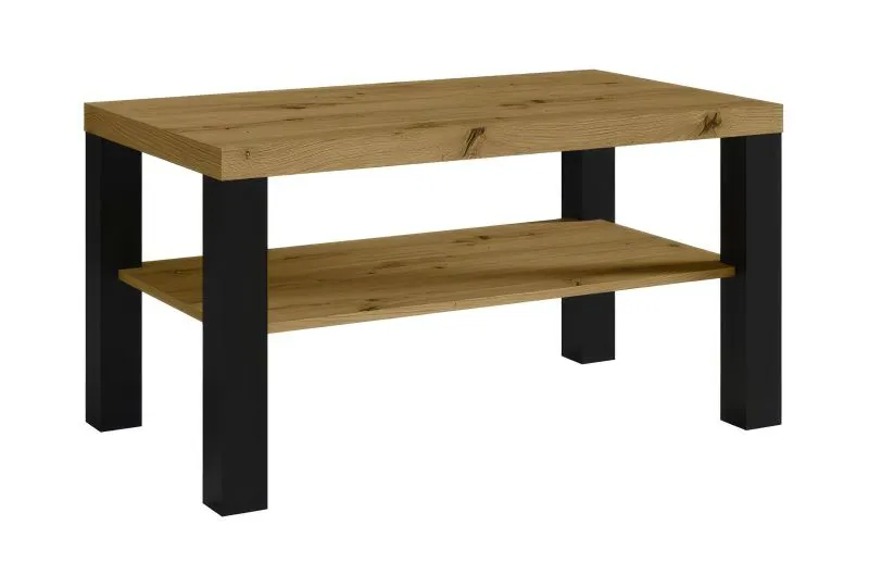 Tavolino ampio moderno Temerin 32a | Rovere Artisan e nero opaco | 100 x 55 x 51 cm | Stabile ed elegante