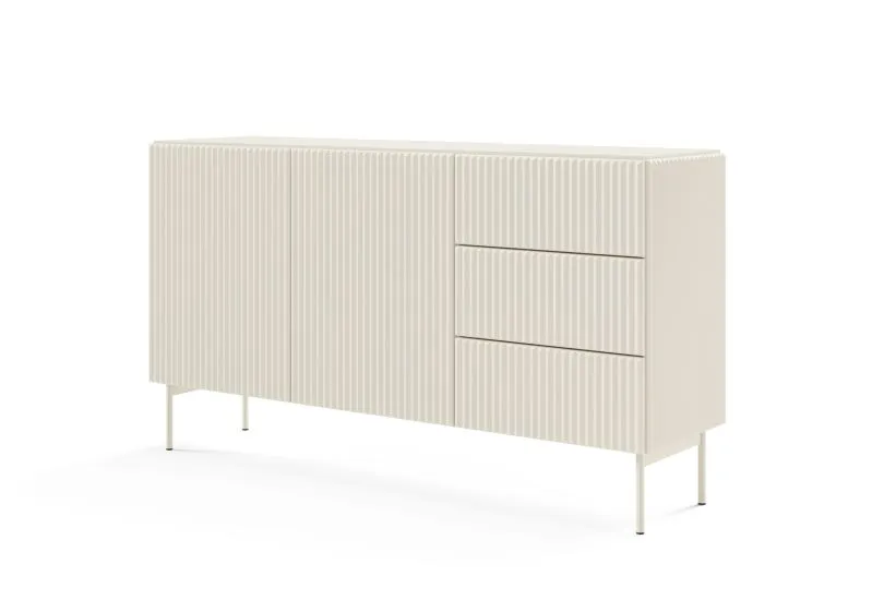 Credenza moderna cashmere | 2 ante, 3 cassetti, frontale dogato | Sistema push to open | 81 x 147 x 39,5 cm