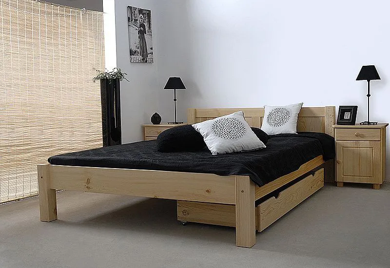 Letto alla francese "A1", pino massiccio, naturale, incl. rete a doghe - 140 x 200 cm