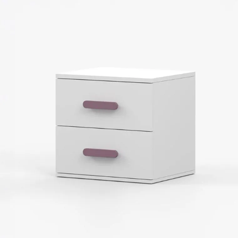Comodino Smolikas 145 bianco | 2 cassetti | Maniglie viola in legno | 50 x 55 x 40 cm | Design moderno