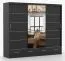 Armadio scorrevole nero con specchio | 3 ante | 7 scomparti | 4 cassetti | 218 x 250 x 61 cm