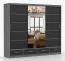 Armadio scorrevole Lusatian 38 | Nero/grigio con specchio | 3 ante, 7 scomparti, 4 cassetti | 218x250x61 cm