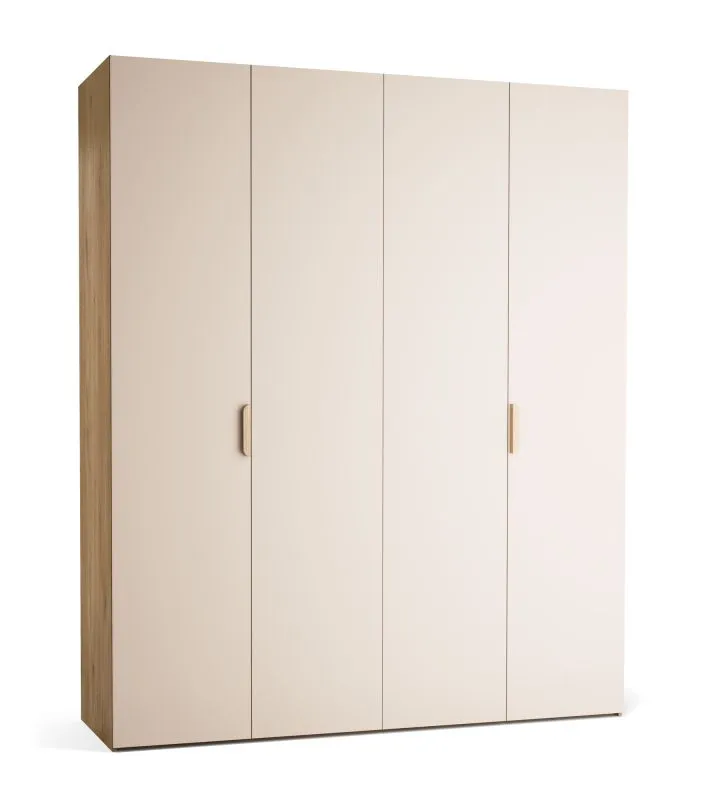 Armadio anta a libro beige/rovere | 3 cassetti | 3 appendiabiti | LED integrato | Soft-close | 200 x 60 x 240 cm