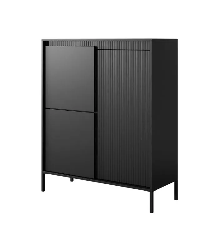 Cassettiera moderna Balta 07 | Nero elegante | Push-to-open | 123 x 103 x 39,5 cm | 7 scomparti | Gambe in metallo
