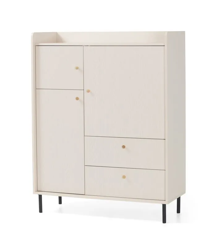 Comò "Schaarbeek" 01, beige effetto legno, gambe e maniglie: metallo, 3 ante, 6 scomparti, 2 cassetti, 3 ripiani in legno, 103,5 x 42 x 133 cm