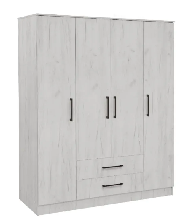 Armadio 4 ante battenti Sidonia 06 | Rovere bianco | 200x164x53 cm | Spazioso e moderno