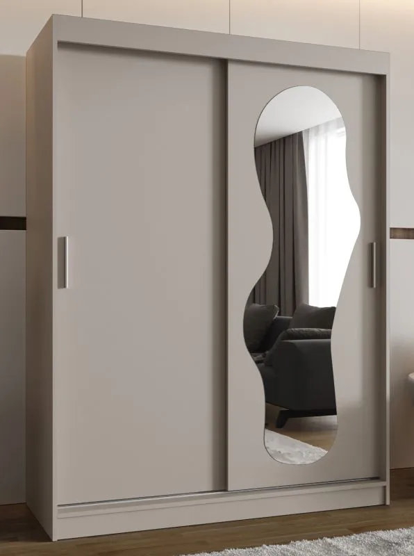 Armadio scorrevole Lagginhorn 12 | Cashmere | 1,5 m larghezza | 1 anta specchio | 2 barre appendiabiti | 5 scomparti