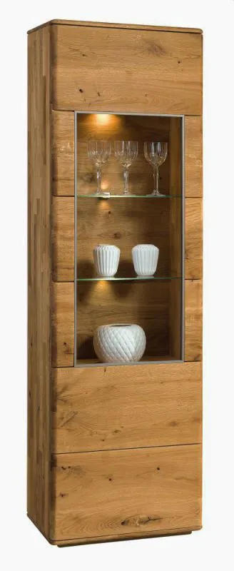 Vetrina alta "Lencois" 08 | Rovere massiccio oliato spazzolato | Finitura naturale | 201 x 62 x 39 cm | Anta sinistra
