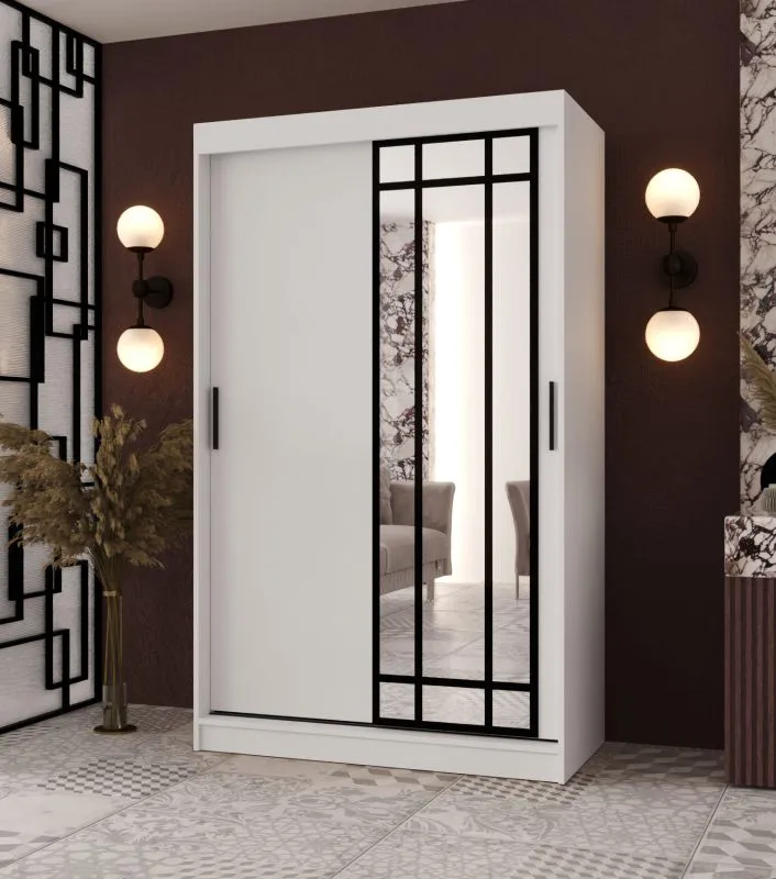 Armadio | Bianco opaco | 1 anta a specchio | 120 x 62 x 200 cm | 2 aste appendiabiti | Dettagli moderni | 5 scomparti | Sistemi di scorrimento affidabili