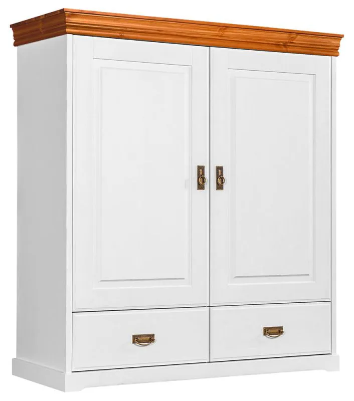 Armadio Jabron 02 | Pino massello bianco/pino | 142 x 130 x 50 cm | Stile country, dettagli oro