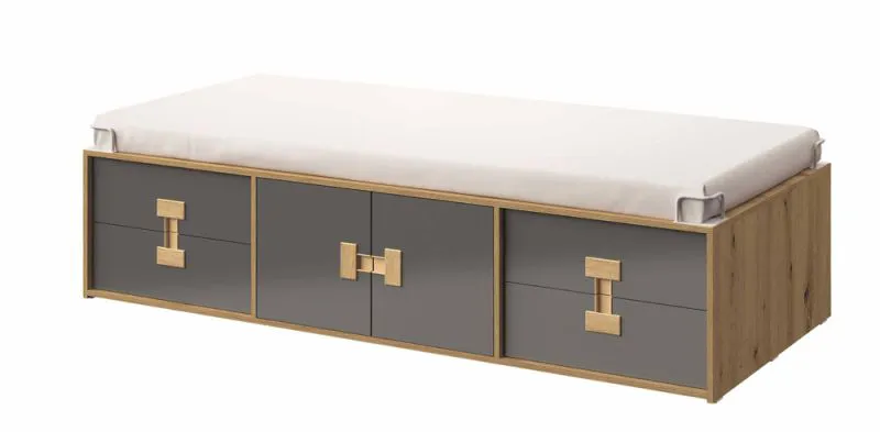 Letto singolo Garian 15 | Rovere e grigio lucido | 90 x 200 cm | Design moderno e funzionale