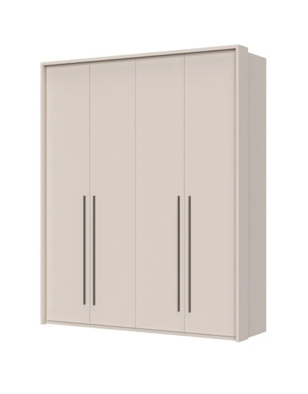 Armadio battente Neiafu 36 | 4 ante Soft-Close | 6 ripiani | Cashmere | 226x187x60 cm | Piedini regolabili