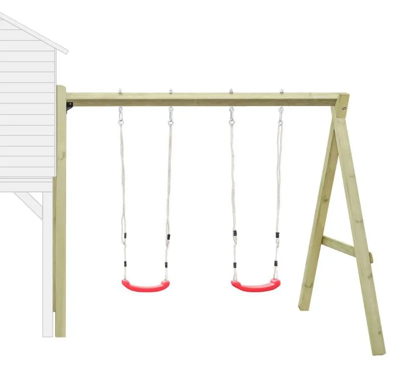 Altalena doppia collegabile per casetta gioco | 240 x 190 cm | Legno di pino | Due posti | Per bambini