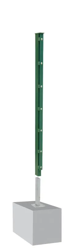 Palo per recinzione Mod. A, Finitura: vernice verde, per recinzioni alte: 63 cm, Lunghezza: 68,5 cm, Punti di fissaggioe: 4