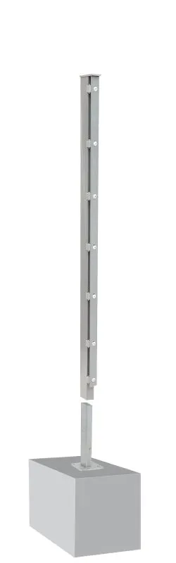 Palo per recinzione Mod. A, Finitura: zincato, per recinzioni alte: 63 cm, Lunghezza: 68,5 cm, Punti di fissaggioe: 4