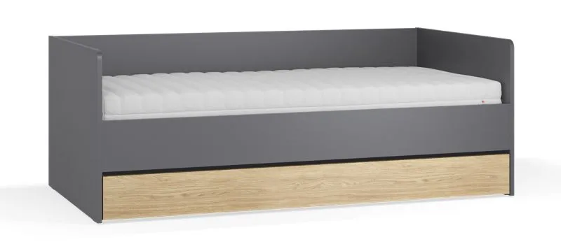 Letto singolo Mirinay 15 | Grafite e rovere | Vano contenitore | Rete a doghe sollevabile | 90 x 200 cm