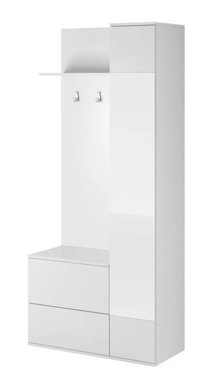 Guardaroba bianco con 3 ganci | 8 scomparti | 1 anta battente | 195 x 90 x 34 cm