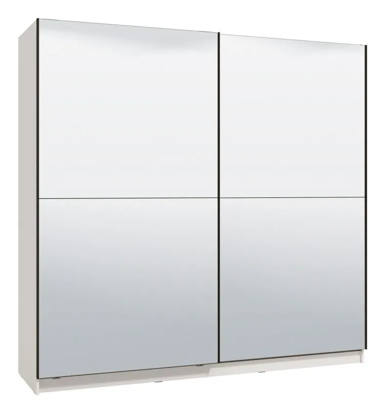 Armadio scorrevole Bogati 03 | Bianco lucido | 2 ante specchio | 2 barre appendiabiti | 210 x 217 x 62,5 cm