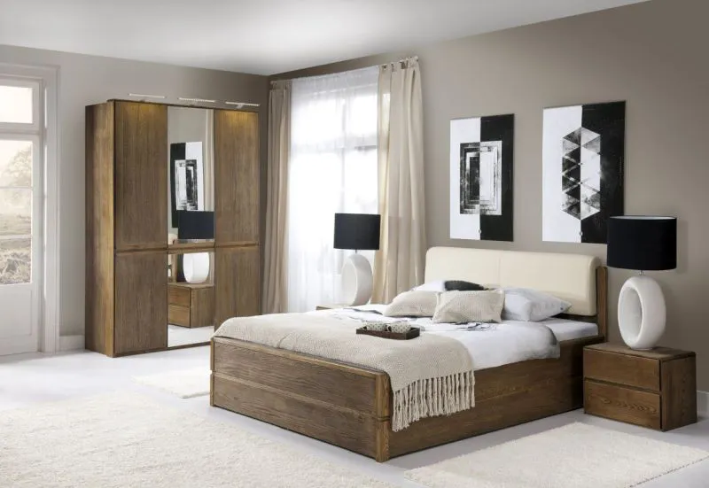 Camera da letto completa 4 pezzi "Fazenda" | Rovere parzialmente massello | Marrone scuro | Design moderno