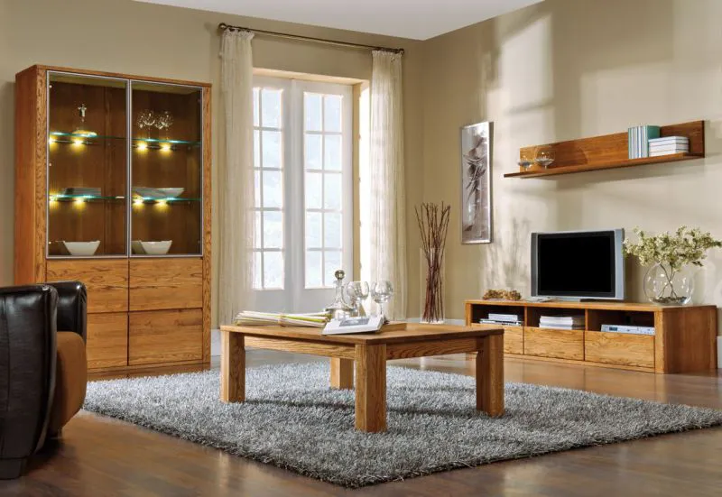Soggiorno 4 pezzi Jussara | Rovere parzialmente massello | Finitura ambra | Design moderno