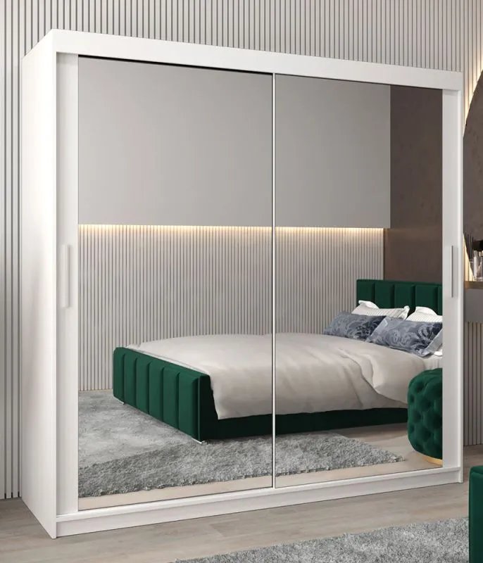 Armadio 5 ante scorrevoli con specchio Bisaurin | Bianco opaco | 200x200x62 cm | Design moderno salvaspazio
