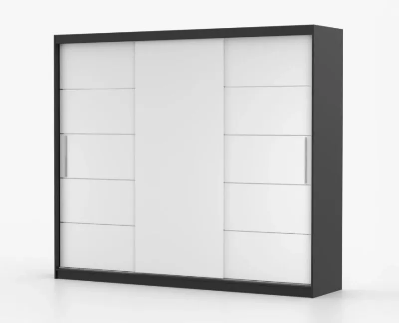 Armadio scorrevole Cevennen 03 | Bianco/Nero | 3 ante, 12 scomparti | 218 x 250 x 61 cm