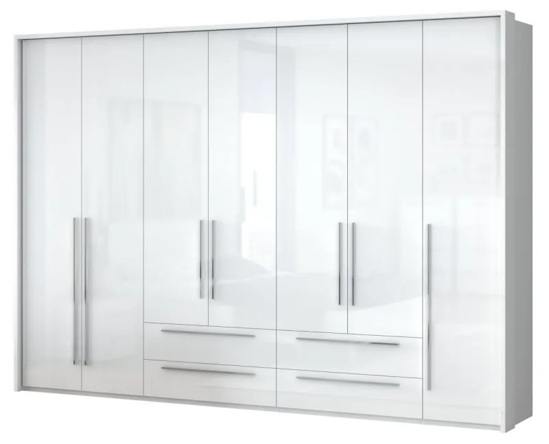 Armadio battente Siumu 38 | Bianco lucido | 226 x 322 x 60 cm | Illuminazione LED integrata