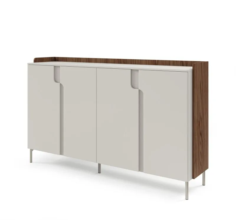 Madia "Beringen" 06, color cashmere/noce Alba, gambe: metallo, 4 ante a battente, 6 scomparti, funzione "push-to-open", 183 x 42 x 110 cm