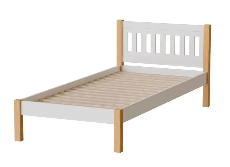Letto singolo Maive 04 bianco e rovere naturale | 90 x 200 cm | Piedini in rovere | Rete a doghe inclusa