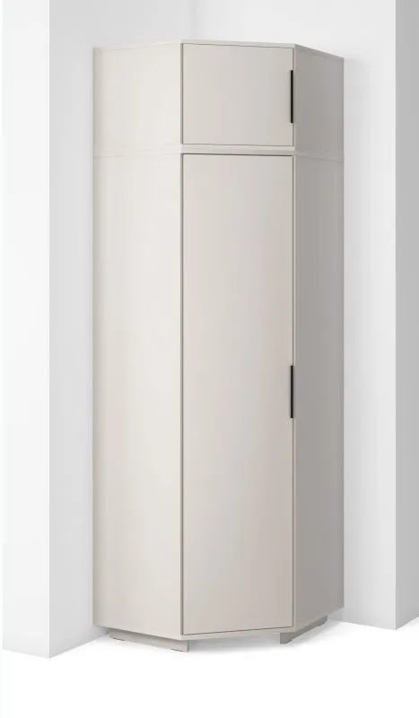 Armadio angolare con top "Boquilla" 14, color cashmere, 2 ante a battente, 6 scomparti, 2 barre appendiabiti, funzione "push-to-open", 43 x 38 x 225 cm