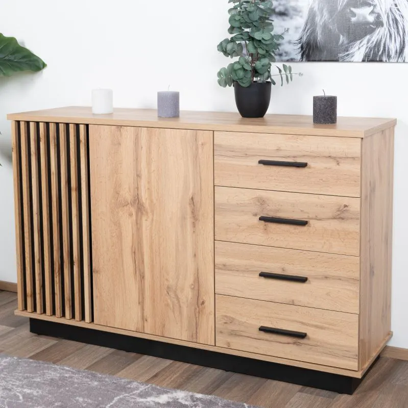 Cassettiera Trevalli 6 cassetti | Rovere e nero | 88 x 141 x 40 cm | Design moderno e robusto