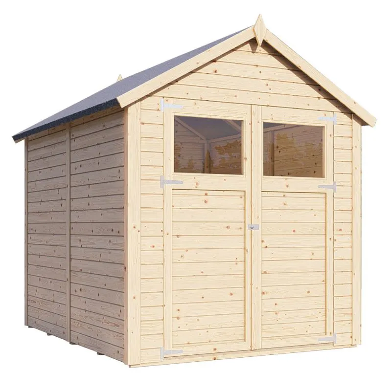 Casetta da giardino prefabbricata Landshut 03 incl. pavimento, legno grezzo - spessore 14 mm, SU: 4,20 m², tetto a capanna