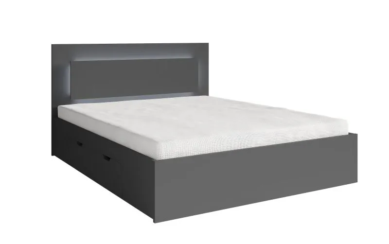 Letto alla francese Almopia 04 | Grigio grafite | 1 cassetto | Illuminazione LED | 140 x 200 cm