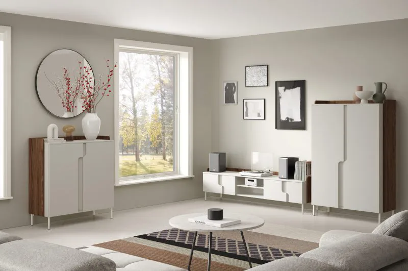 Soggiorno completo - Set "Beringen" C, 3 pezzi, color cashmere/noce Alba, gambe: metallo, sistema "push to open"