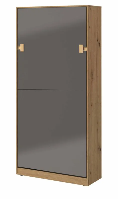 Letto a scomparsa verticale Garian 19 | Rovere e grigio lucido | 90 x 200 cm | Salvaspazio design moderno