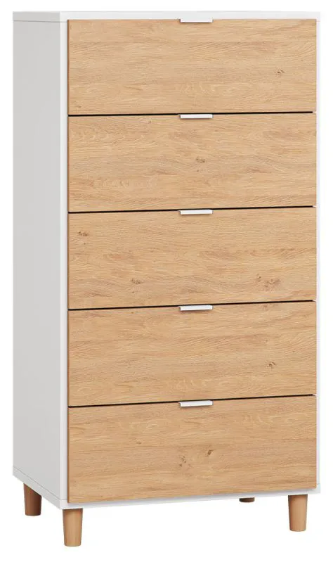 Cassettiera alta "Arbolita" 31 | bianco e rovere | 5 cassetti soft close | 122 x 63 x 47 cm
