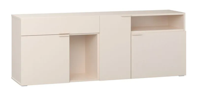 Credenza "Sarandi" 17, beige, maniglie e piedi: beige, 3 ante, 6 scomparti, 2 vani a giorno, 1 cassetto, Sistema "Soft-Close", 187 x 42 x 70 cm