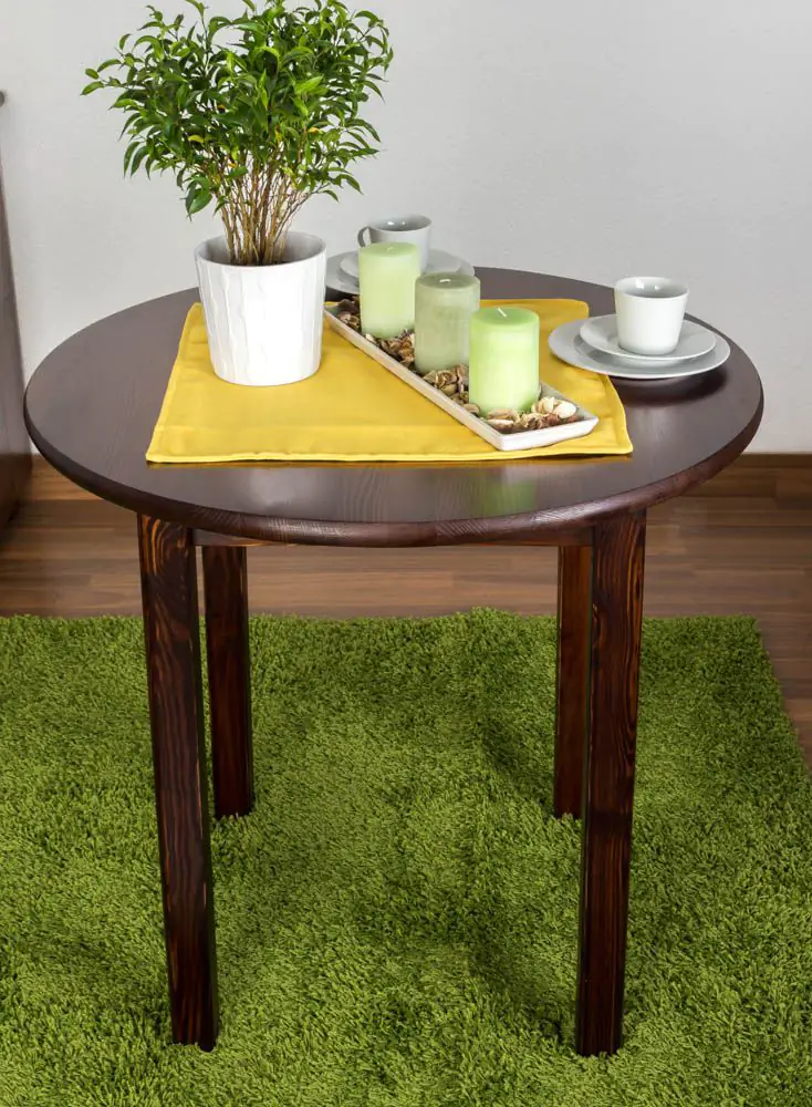 Tavolo rotondo in pino massello color noce 003 - 75 x 80 cm (h x Ø)