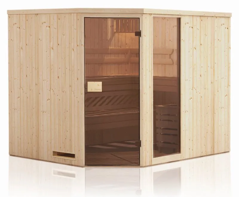 Sauna prefabbricata "Tirari" 68 mm, con 1 finestra e tetto con bordino - misure esterne (l x p x h): 194 x 194 x 199 cm