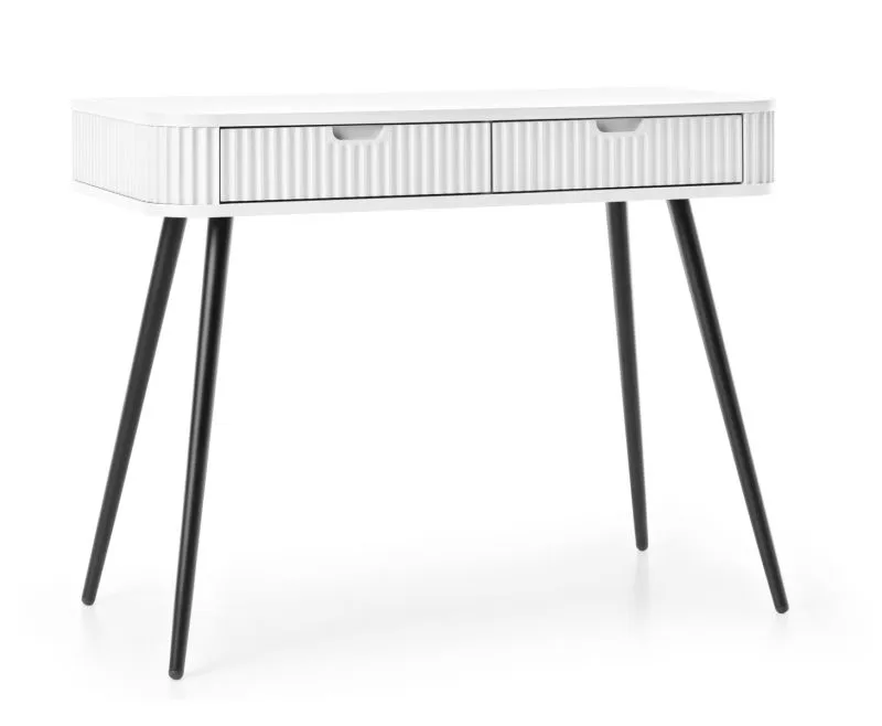 Toeletta Makreb 19 bianca | 2 cassetti soft-close | 80 x 103 x 49 cm | Gambe metallo nero | Consolle elegante camera da letto
