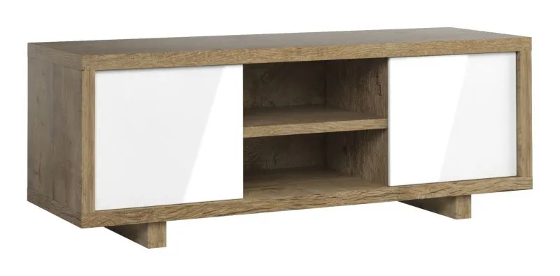 Mobile porta TV Brisen 03 | Marrone e bianco lucido | 59 x 134 x 40 cm | Design moderno e pratico