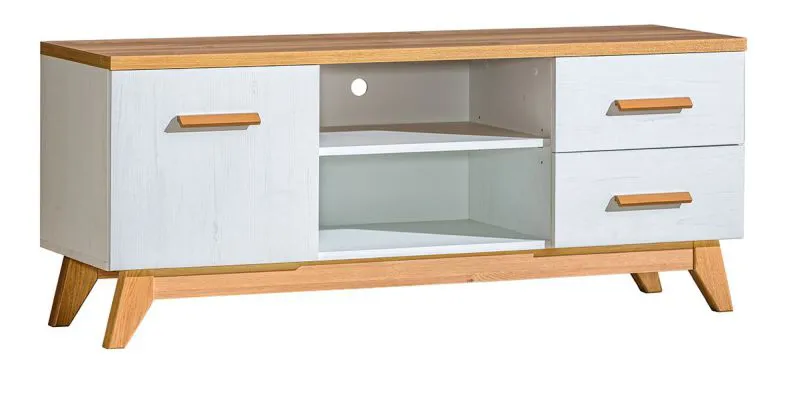 Mobile porta TV Panduros 05 | Bianco pino e marrone rovere | 56 x 135 x 40 cm | Spazio organizzato e design moderno
