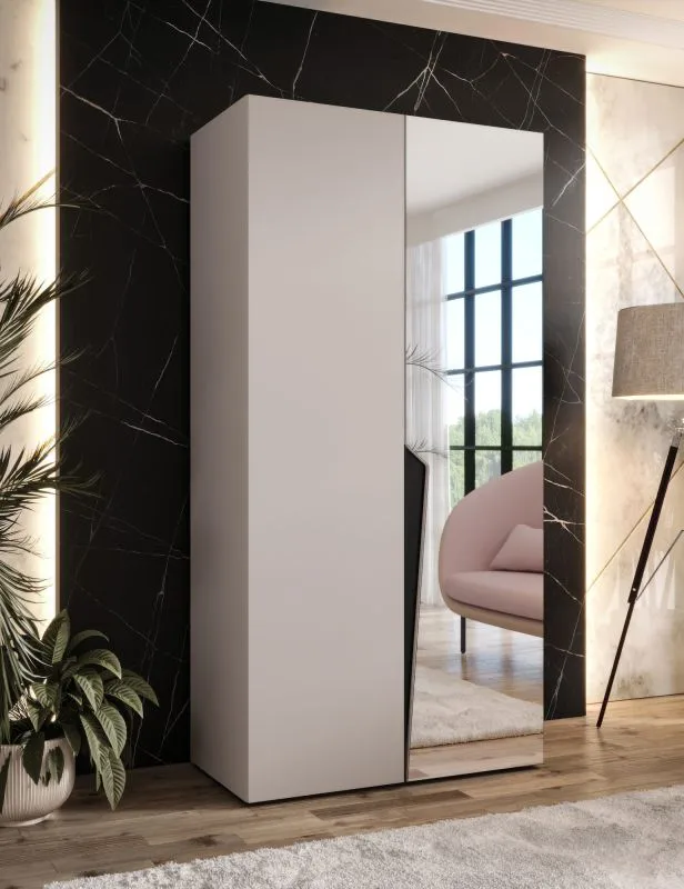 Armadio ad ante battenti "Rida" 07, color cashmere, maniglie: nero, 2 ante di cui 1 a specchio, 1 scomparto, 1 barra appendiabiti, Sistema "Soft-Close", bordi in ABS, 100 x 52 x 202 cm