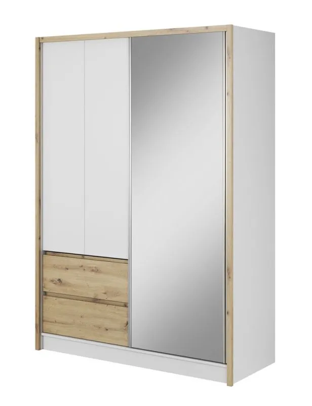 Armadio moderno Kirkdale 09 | 6 scomparti, 2 cassetti | Bianco e Rovere Artisan | 214 x 154 x 62 cm