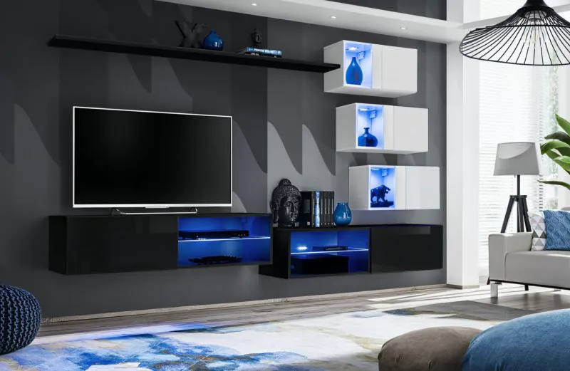 Pensile Volleberg 54 nero/bianco con illuminazione LED | 150 x 250 x 40 cm | Design moderno