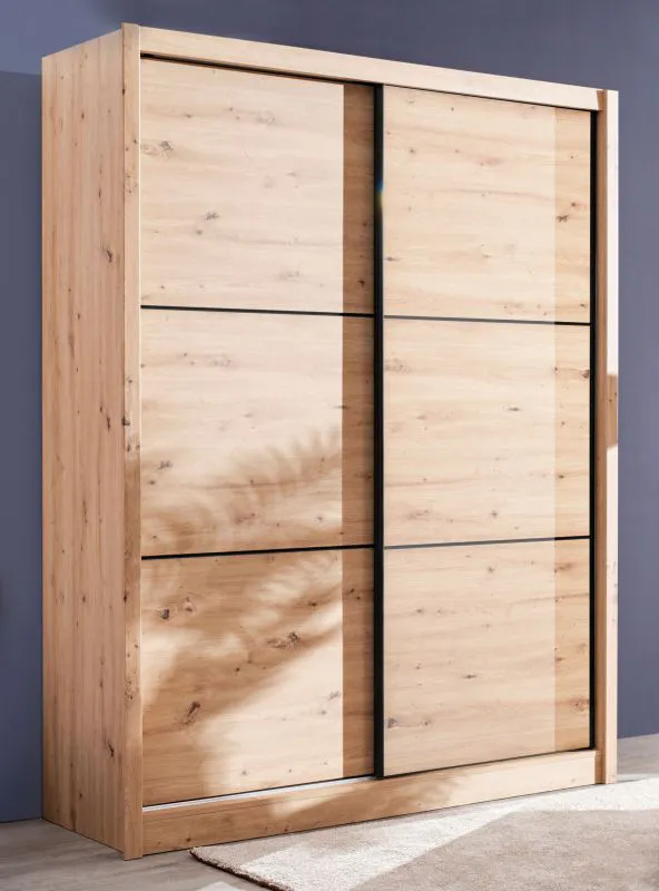 Armadio scorrevole Panevo 02 | Rovere Artisan | 6 scomparti | 1 barra appendiabiti | 215,5x166x60 cm