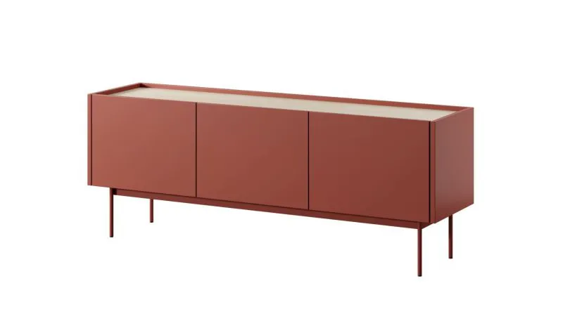 Mobile TV Cascob 01 rosso ceramica e rovere | 3 scomparti | Chiusura ammortizzata | 55 x 144 x 37 cm | Robusto e stabile