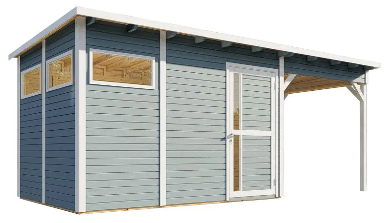 Casetta da giardino Kiel 03 con tetto apribile incl. pavimento, verniciato grigio chiaro - Casetta da giardino prefabbricata da 19 mm, superficie utile: 7,70 m², tetto piano