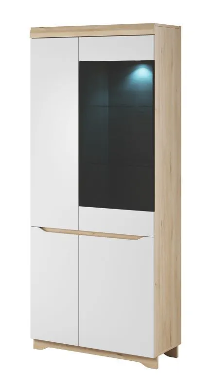 Vetrina Bizerte 04 faggio/bianco | 199x85x37 cm | Design moderno | Spazio espositivo elegante