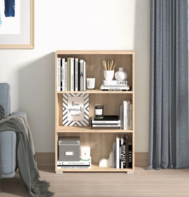 Scaffale Knide 04 | Rovere Sonoma | 3 scomparti | Bordi in ABS | 107,5 x 70 x 24,5 cm